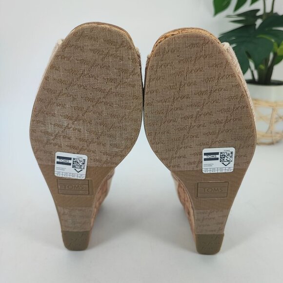 Toms Women's Tan Canvas Triangle Woven Pattern Wedge Size 8.5 - Picture 8 of 8